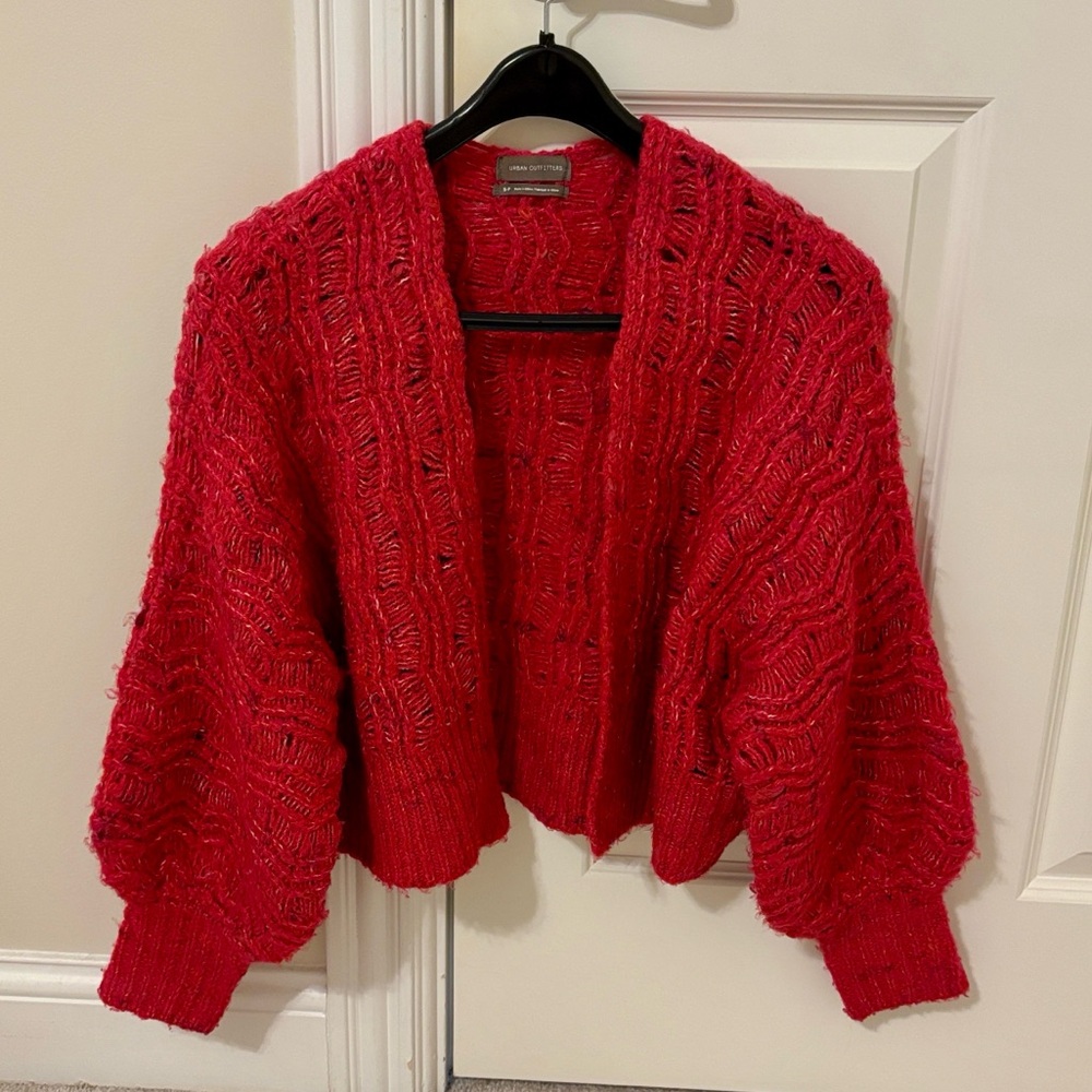 Urban Outfitters Knit Pink puff sleeve cardigan sweater sz.S